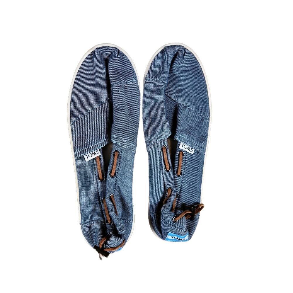 TOM'S Blue Chambray Bimini Shoes Youth Beach Vacation Boating Summer